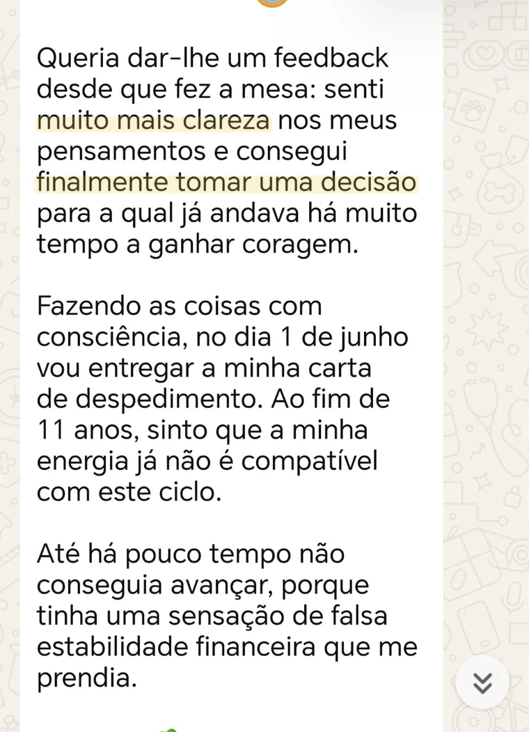Print anónimo de depoimento: Conseguiu finalmente tomar uma decisão