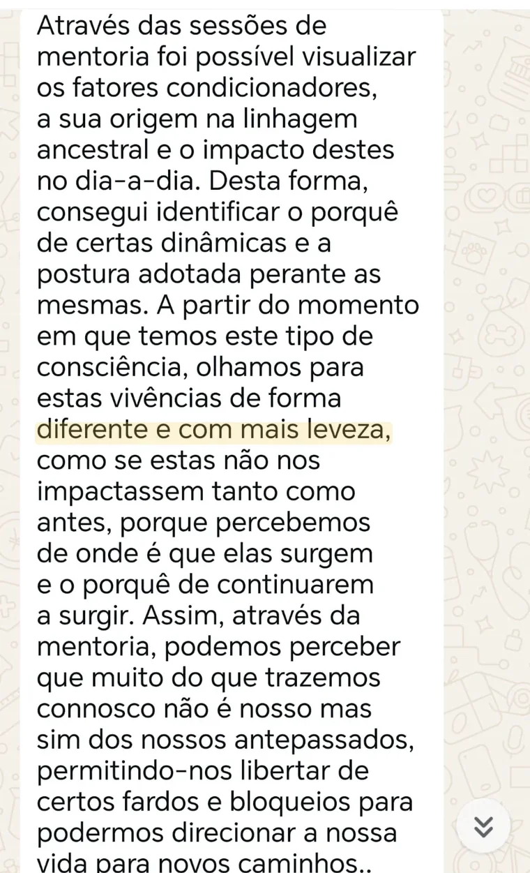 Print anónimo de depoimento: Começou a olhar para a vida de outra forma